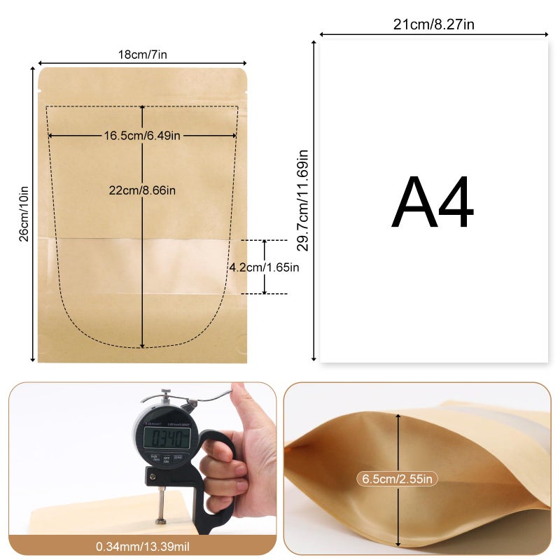 SumDirect Kraft Food Bags with Window - Resealable Kraft Stand Up Pouches, 50Pack 7X10inches Zipper Food Storage Bags for Packaging - Image 2